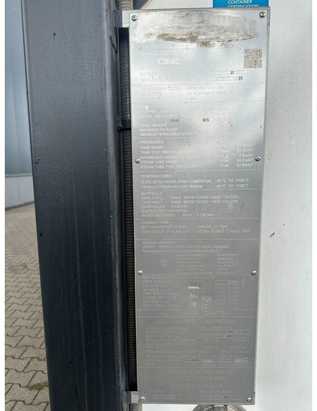 Резервуар для хранения CIMC 20FT ISO / 25.020L-1-COMP. / L4BN / UN Portable / T11 / test: 09-2027: фото 12