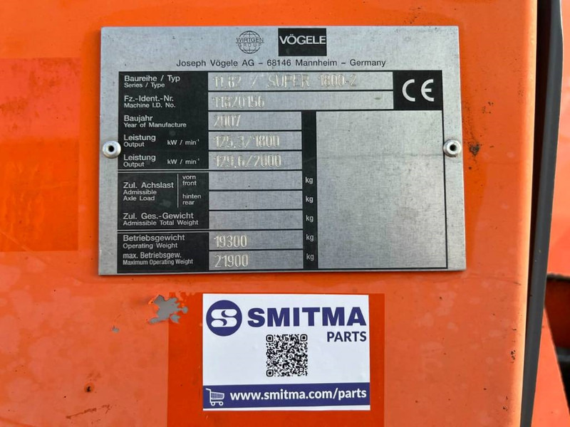 Vögele SUPER 1800-2 - Асфальтоукладчик: фото 5 Vögele SUPER 1800-2 - Асфальтоукладчик: фото 5