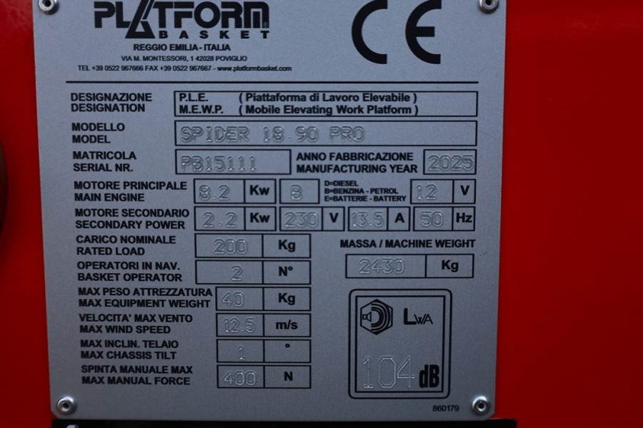 Коленчатый подъемник PLATFORM BAS Spider 18.90 PRO CE Declaration, Vali: фото 6