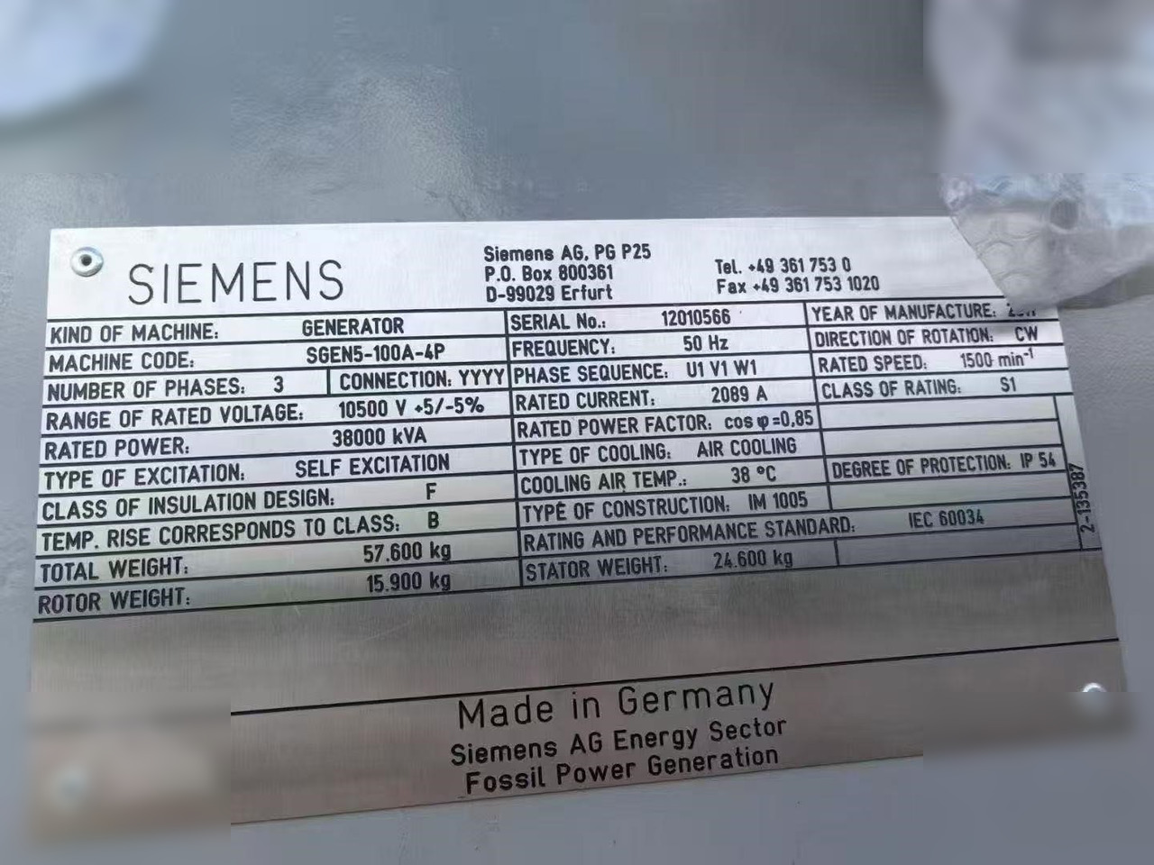 2011 SIEMENS SGEN5-100A - Электрогенератор: фото 2 2011 SIEMENS SGEN5-100A - Электрогенератор: фото 2