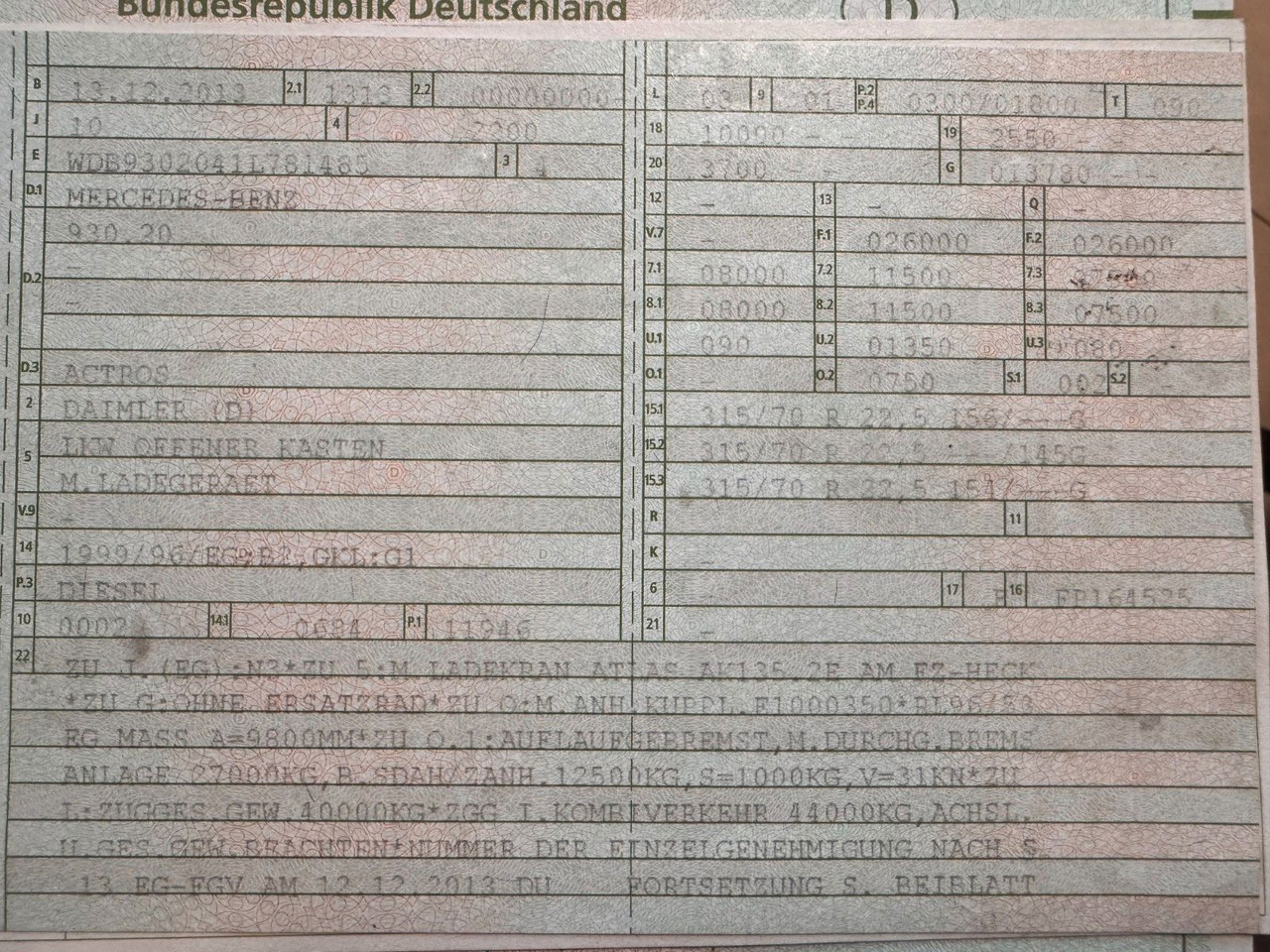 Mercedes-Benz 2541 6X2 Pritsche mit Kran Atlas 135 E2 Funk - Автоманипулятор: фото 3 Mercedes-Benz 2541 6X2 Pritsche mit Kran Atlas 135 E2 Funk - Автоманипулятор: фото 3