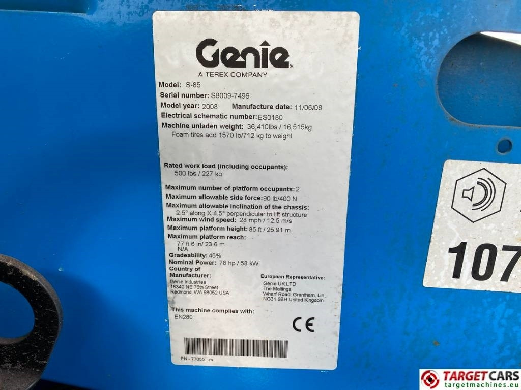 Телескопический подъемник Genie S-85 Telescopic 4x4 Diesel Boom Work Lift 2790cm: фото 10