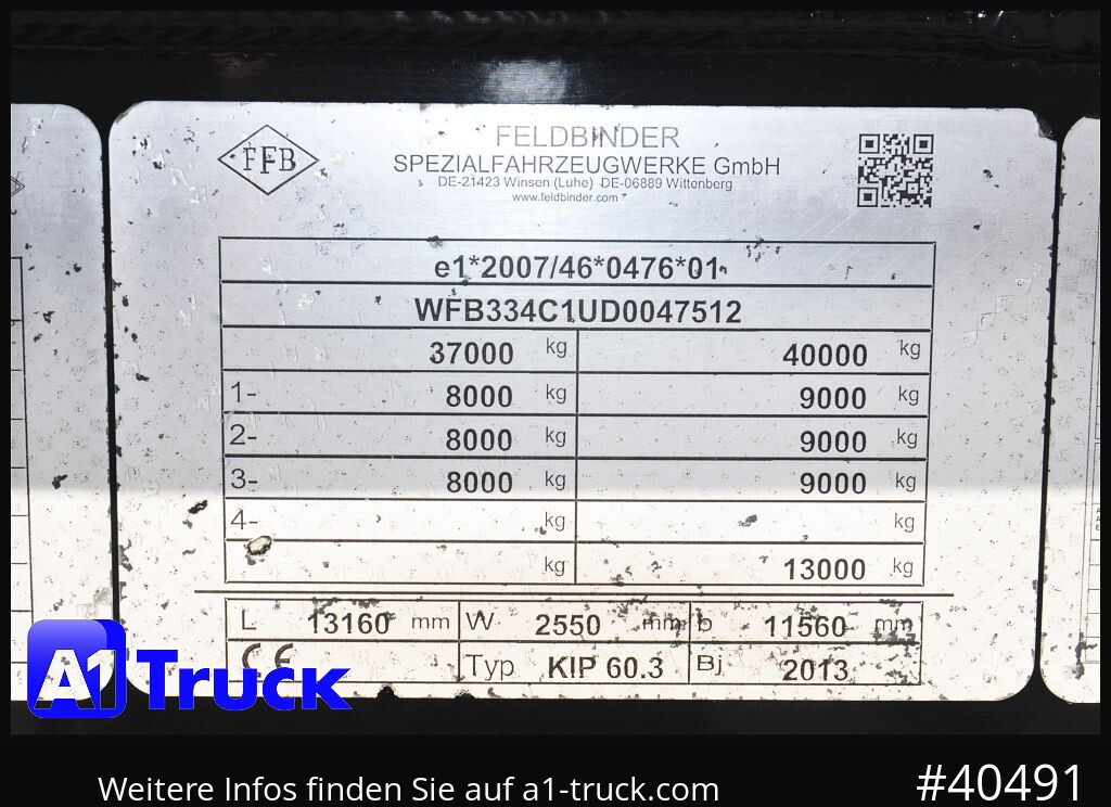 Полуприцеп цистерна для сыпучих грузов FELDBINDER KIP 60/7300/A/2, Kippsilo 60.3  ADR, 60m³,: фото 7