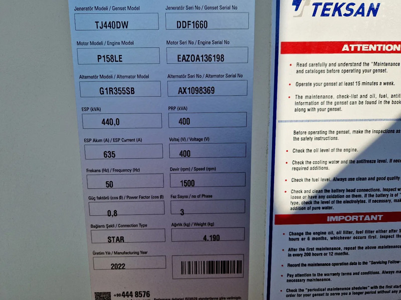 Doosan Teksan TJ440DW generator 440kVA Doosan 8-cilinder UNUSED - Электрогенератор: фото 5 Doosan Teksan TJ440DW generator 440kVA Doosan 8-cilinder UNUSED - Электрогенератор: фото 5