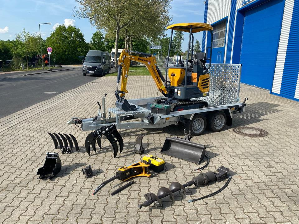 Minibagger BK1250JS + Tieflader + Zubehör *INKL.19% MWST*KUBOTA*BERGER KRAUS*JOYSTICK*SOFORT!* - Мини-экскаватор, Прицеп: фото 1 Minibagger BK1250JS + Tieflader + Zubehör *INKL.19% MWST*KUBOTA*BERGER KRAUS*JOYSTICK*SOFORT!* - Мини-экскаватор, Прицеп: фото 1