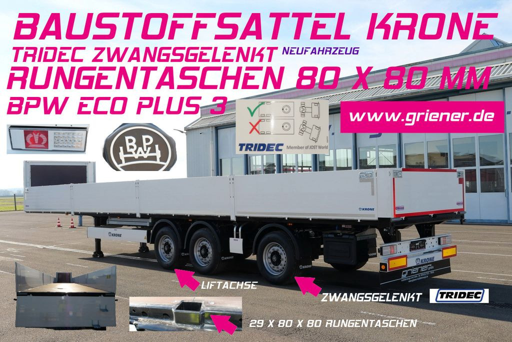Krone SDP 27/BAUSTOFF/TRIDEC/BPW/RUNGENTASCHEN LIFT - Полуприцеп бортовой/ Платформа: фото 1 Krone SDP 27/BAUSTOFF/TRIDEC/BPW/RUNGENTASCHEN LIFT - Полуприцеп бортовой/ Платформа: фото 1
