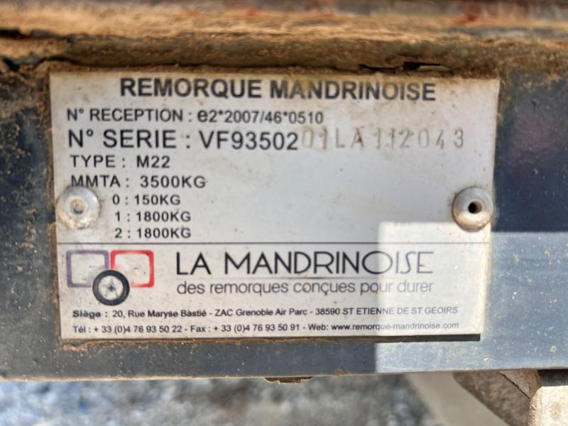 Низкорамный прицеп MANDRINOISE REMORQUE PORTE ENGINS 2 ESSIEUX 3T5 2020: фото 10