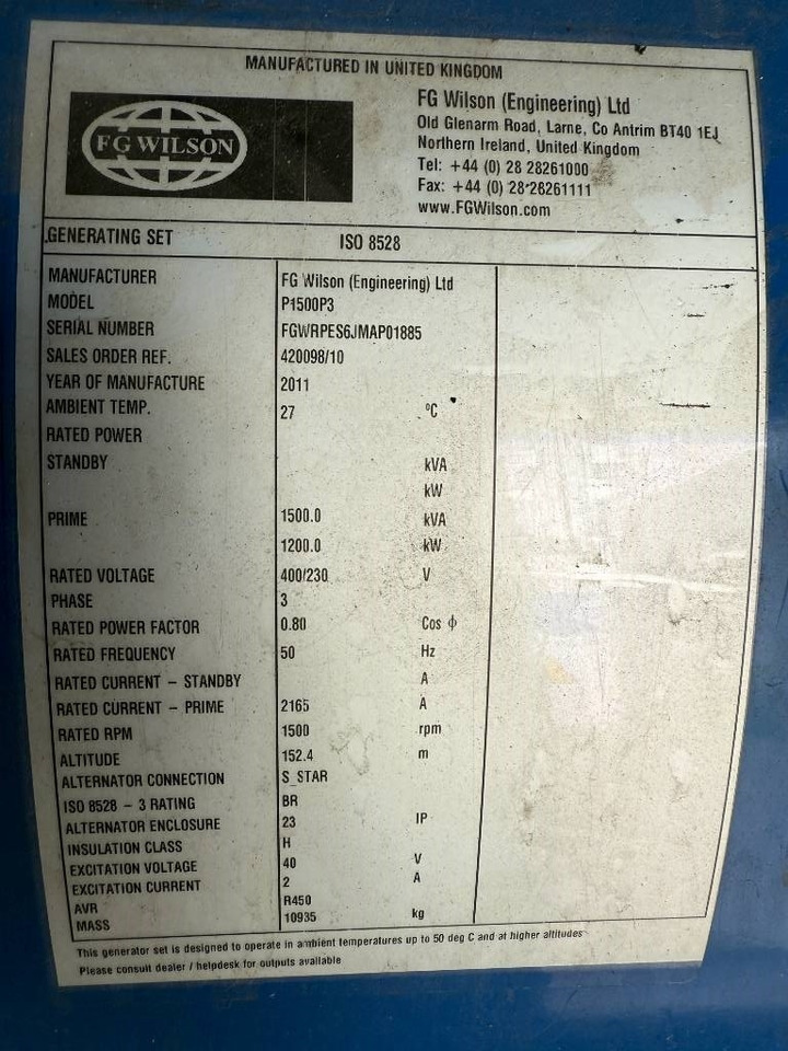 FG Wilson P1500P3 - 1.650 kVA Generator - DPX-12629 - Электрогенератор: фото 5 FG Wilson P1500P3 - 1.650 kVA Generator - DPX-12629 - Электрогенератор: фото 5