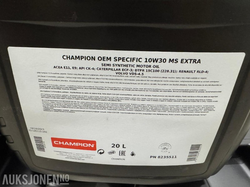 1000 liter Olje - Champion OEM Specific 10W30 MS Extra - Навесное оборудование для Строительной техники: фото 4 1000 liter Olje - Champion OEM Specific 10W30 MS Extra - Навесное оборудование для Строительной техники: фото 4
