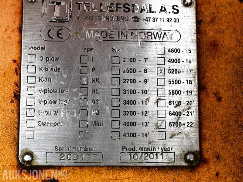 2011 Tellefsdal U-plow HK 5200 - 17` U-Plog - Навесное оборудование для Строительной техники: фото 4 2011 Tellefsdal U-plow HK 5200 - 17` U-Plog - Навесное оборудование для Строительной техники: фото 4
