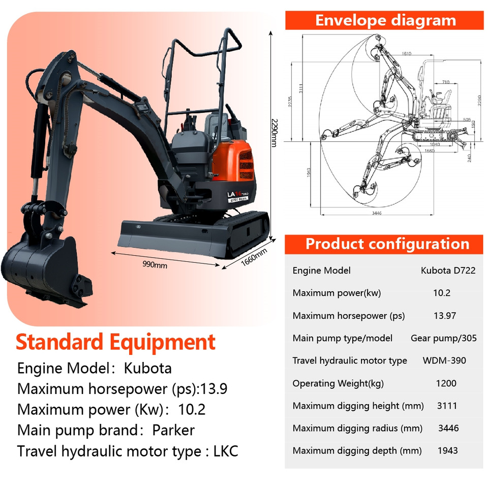 LEZUM LA16Pro Mini Excavator CE Certification Kubota Engine(Factory Outlet) Mini Pelle Minibagger Minikoparka Miniexcavadora - Мини-экскаватор: фото 2 LEZUM LA16Pro Mini Excavator CE Certification Kubota Engine(Factory Outlet) Mini Pelle Minibagger Minikoparka Miniexcavadora - Мини-экскаватор: фото 2