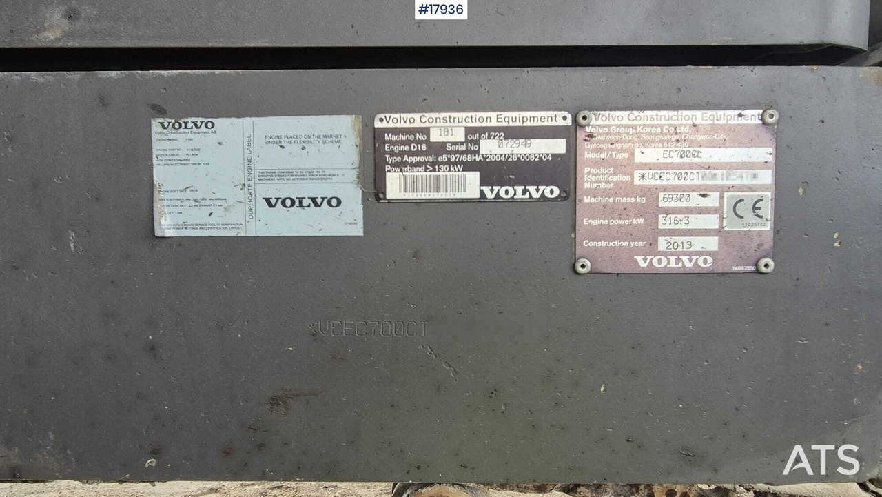 Гусеничный экскаватор VOLVO EC700CL Crawler Excavator (2013): фото 13 Гусеничный экскаватор VOLVO EC700CL Crawler Excavator (2013): фото 13