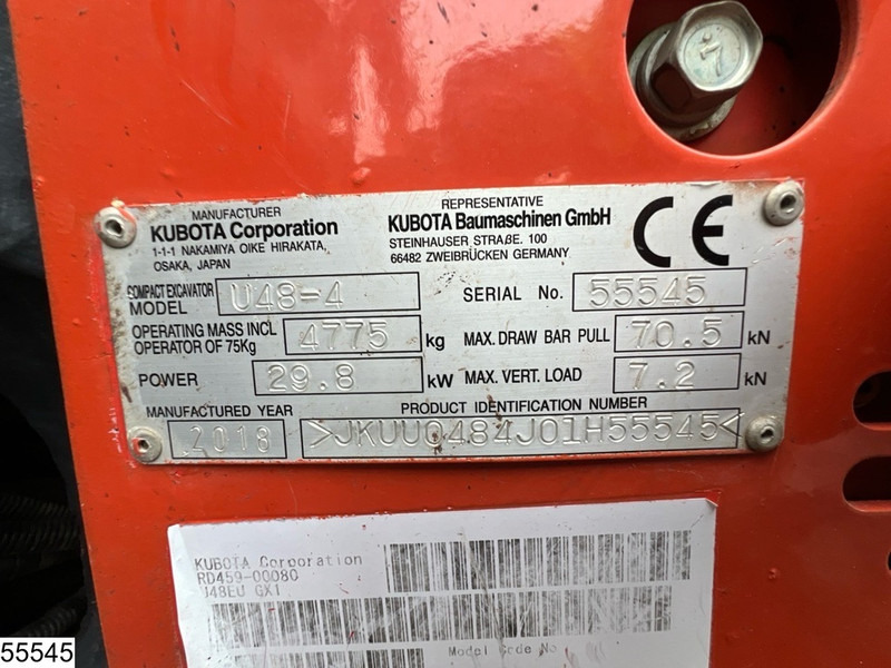 Строительная техника Kubota U 48 29.8 KW, 3 buckets, 2.777 operating hours: фото 7