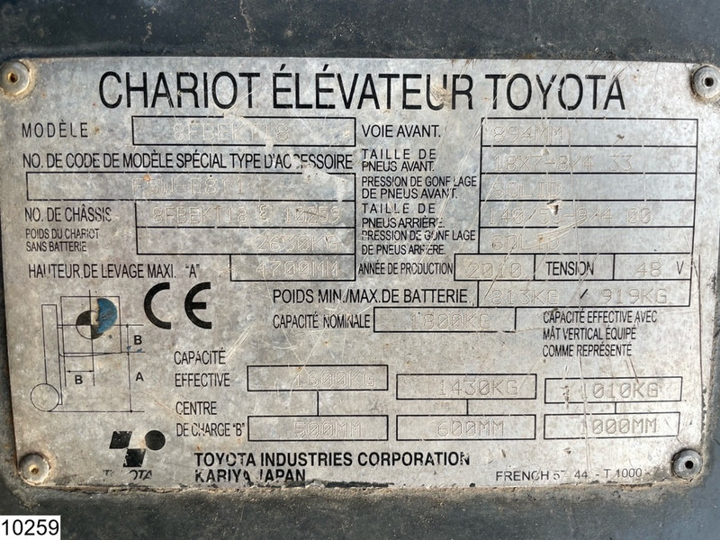 Электропогрузчик Toyota 8FBEKT18 1800KG, 4.7M, 6492h, charger: фото 7