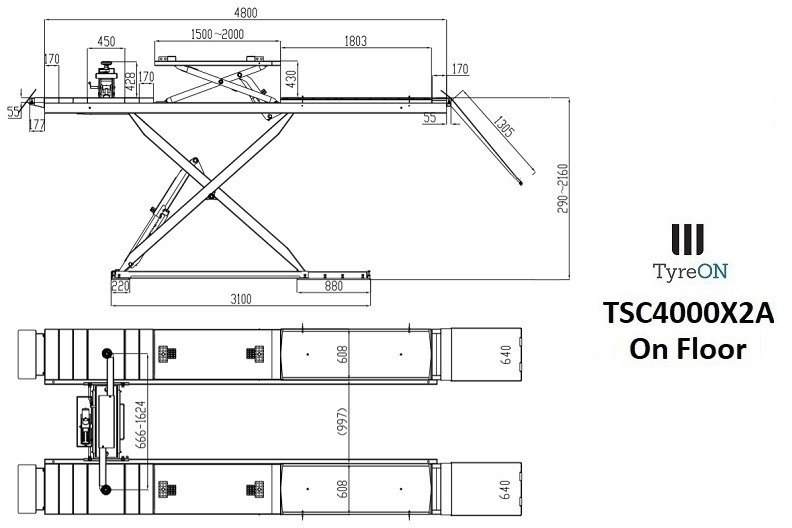 TSC4000X2A Alignment scissor lift - On floor - Free wheel lifting system - 4.8 m lightened runways - 4T - Mounted on the floor - Оборудование для гаражей/ Мастерских: фото 2 TSC4000X2A Alignment scissor lift - On floor - Free wheel lifting system - 4.8 m lightened runways - 4T - Mounted on the floor - Оборудование для гаражей/ Мастерских: фото 2