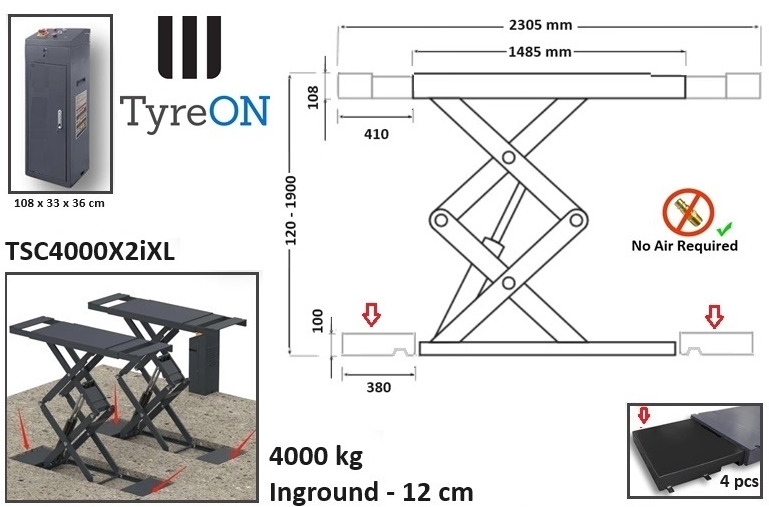 TSC4000X2iXL In floor scissor lift - Double extensions - 12 cm installation depth - Hydromechanically locked - No compressed air required - 4T - Оборудование для гаражей/ Мастерских: фото 2 TSC4000X2iXL In floor scissor lift - Double extensions - 12 cm installation depth - Hydromechanically locked - No compressed air required - 4T - Оборудование для гаражей/ Мастерских: фото 2