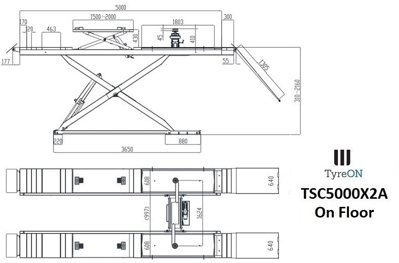 TSC5000X2A Alignment scissor lift - On floor - Free wheel lifting system - 5.3 m lightened runways - 5T- Mounted on the floor - Оборудование для гаражей/ Мастерских: фото 2 TSC5000X2A Alignment scissor lift - On floor - Free wheel lifting system - 5.3 m lightened runways - 5T- Mounted on the floor - Оборудование для гаражей/ Мастерских: фото 2