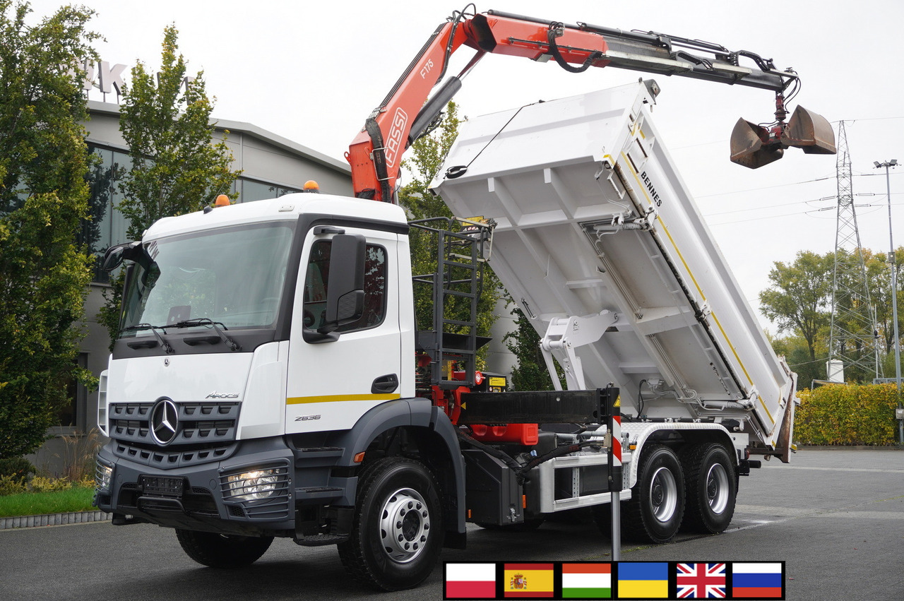 MERCEDES-BENZ Arocs 2636 6x4 / Fassi F175 / 7.7 t / 10 m / 2-side tipper / Bortmatic - Самосвал, Автоманипулятор: фото 1 MERCEDES-BENZ Arocs 2636 6x4 / Fassi F175 / 7.7 t / 10 m / 2-side tipper / Bortmatic - Самосвал, Автоманипулятор: фото 1