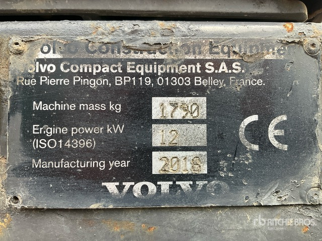 2016 Volvo EC18D Mini Excavator: <6.6t - Мини-экскаватор: фото 5 2016 Volvo EC18D Mini Excavator: <6.6t - Мини-экскаватор: фото 5