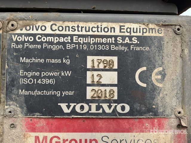 2018 Volvo EC18D Mini Excavator: <6.6t - Мини-экскаватор: фото 5 2018 Volvo EC18D Mini Excavator: <6.6t - Мини-экскаватор: фото 5
