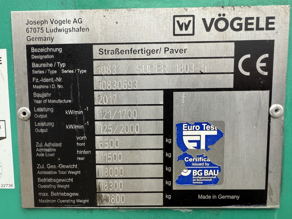 Асфальтоукладчик Vögele Super 1803-3i (111717): фото 9