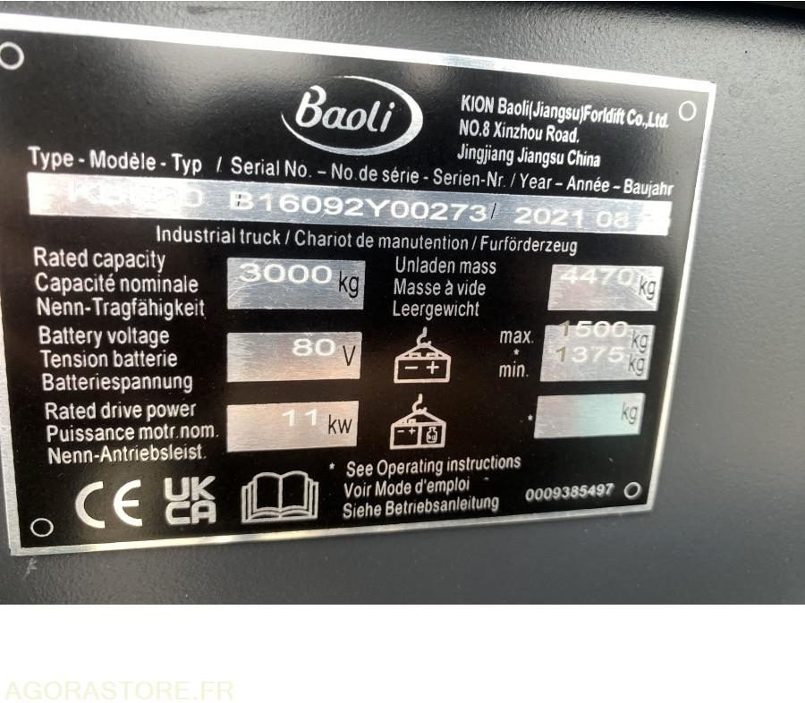 Chariot élévateur NEUF BAOLI KBE30N 3T ELECTRIQUE - Электропогрузчик: фото 3 Chariot élévateur NEUF BAOLI KBE30N 3T ELECTRIQUE - Электропогрузчик: фото 3