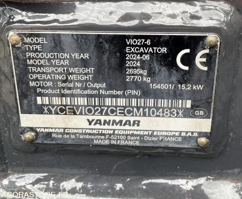 Minipelle yanmar vio27-6 - 2024 - 809 heures + 3 godets - Экскаватор: фото 5 Minipelle yanmar vio27-6 - 2024 - 809 heures + 3 godets - Экскаватор: фото 5