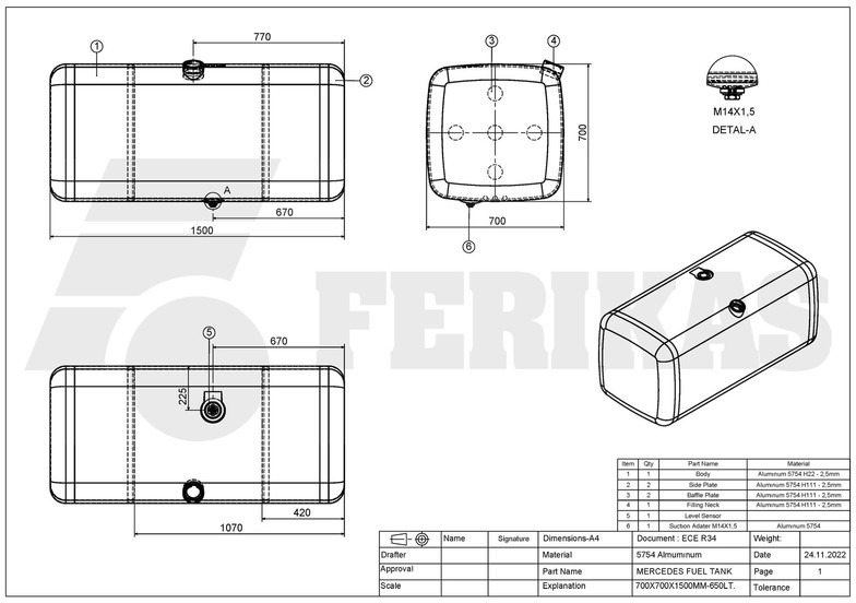 Новый Топливный бак для Грузовиков Mercedes-Benz New aluminum fuel tank 650L: фото 8 Новый Топливный бак для Грузовиков Mercedes-Benz New aluminum fuel tank 650L: фото 8