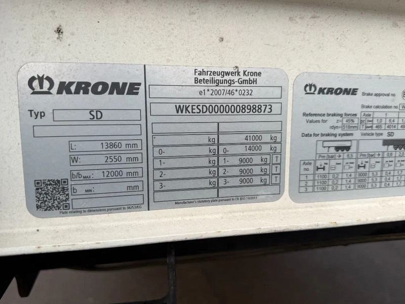 Тентованный полуприцеп Krone SD - 3 AXLE - DISC BRAKES + SLIDING ROOF: фото 13