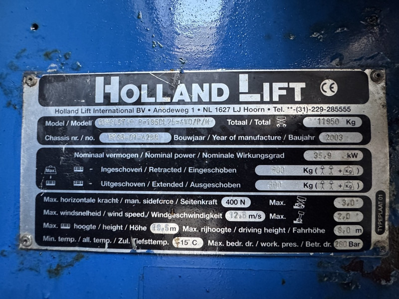 Ножничный подъемник Holland lift Combistar B-195DL25 Schaarhoogwerker 22M Werkhoogte Hatz Diesel 4X4 2003: фото 8