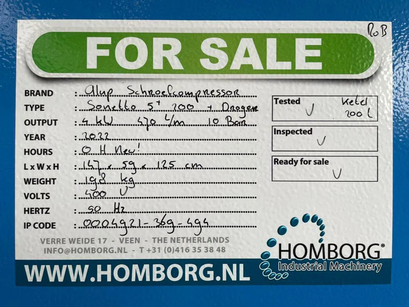 Новый Воздушный компрессор Alup Sonetto 5 + 200 Elektrische Schroefcompressor 4 kW 470 L / min 10 Bar met droger en ketel: фото 13 Новый Воздушный компрессор Alup Sonetto 5 + 200 Elektrische Schroefcompressor 4 kW 470 L / min 10 Bar met droger en ketel: фото 13