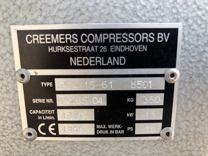 Creemers RCN 15-61 15 kW 1660 Liter/min 15 bar schroefcompressor - Воздушный компрессор: фото 4 Creemers RCN 15-61 15 kW 1660 Liter/min 15 bar schroefcompressor - Воздушный компрессор: фото 4