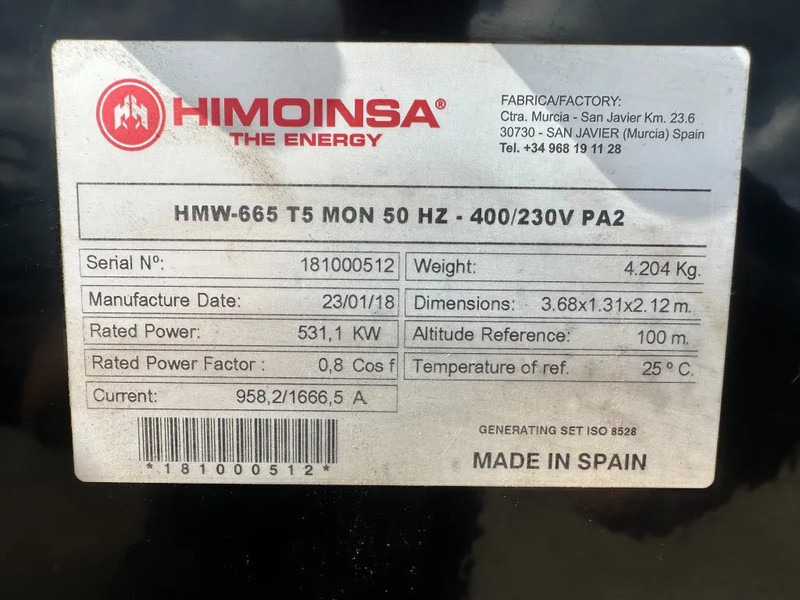MTU 12V1600 G20F Himoinsa 700 kVA generatorset New ! Overstock ! - Электрогенератор: фото 3 MTU 12V1600 G20F Himoinsa 700 kVA generatorset New ! Overstock ! - Электрогенератор: фото 3