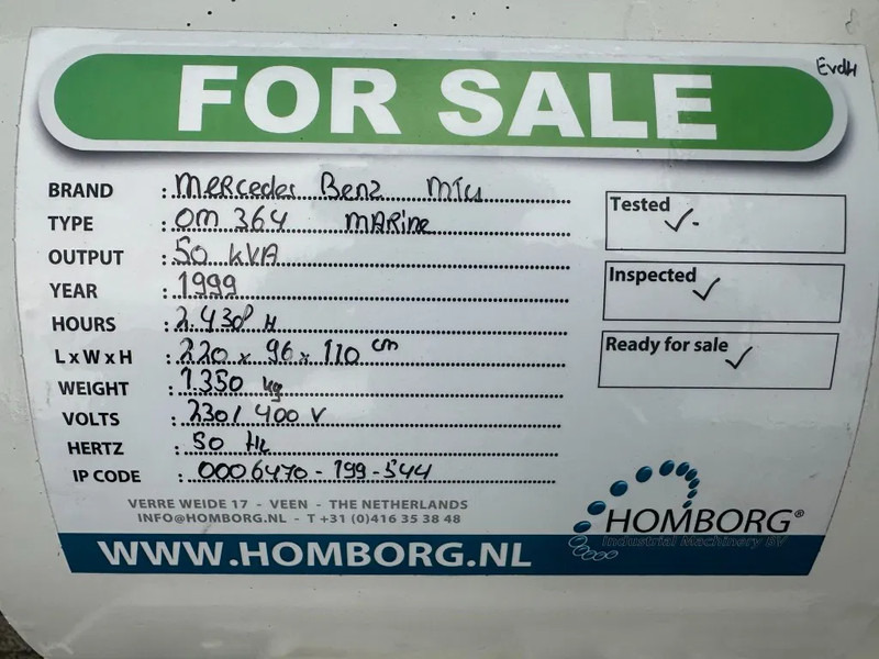 Электрогенератор Mercedes-Benz OM 364 MTU 50 kVA Marine Scheepsvaart generatorset: фото 14