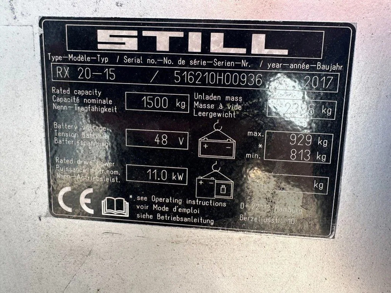 Still RX20-15 1.5 ton Triplex Freelift Sideshift Elekta Heftruck - Электропогрузчик: фото 4 Still RX20-15 1.5 ton Triplex Freelift Sideshift Elekta Heftruck - Электропогрузчик: фото 4