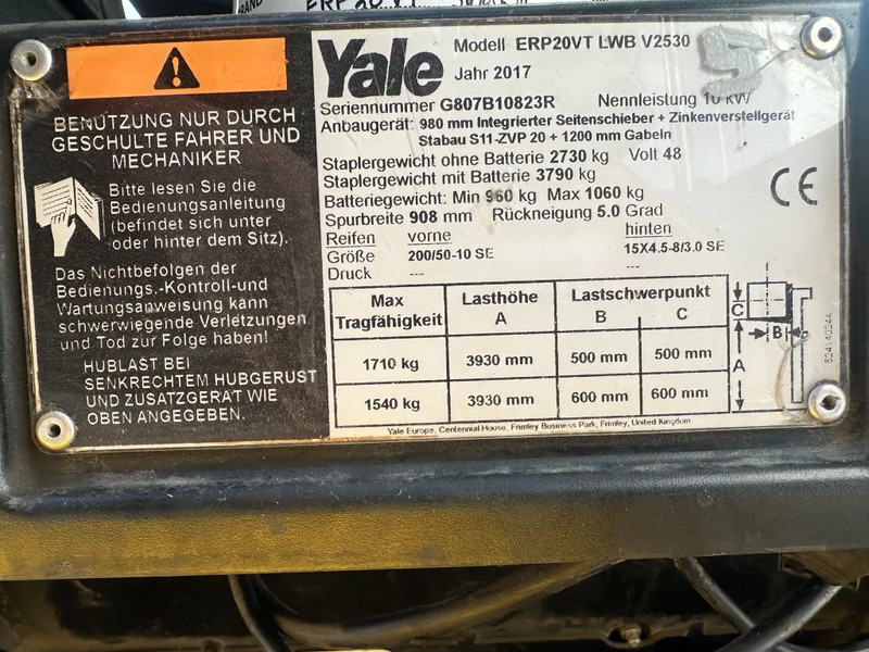 Yale ERP 20 VT 2 ton Duplex Sideshift Positioner Elektra Heftruck 2017 - Электропогрузчик: фото 3 Yale ERP 20 VT 2 ton Duplex Sideshift Positioner Elektra Heftruck 2017 - Электропогрузчик: фото 3
