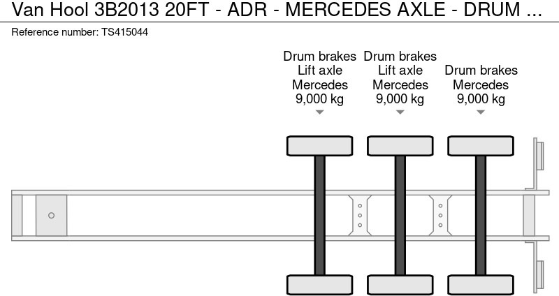 Полуприцеп-контейнеровоз/ Сменный кузов Van Hool 3B2013 20FT - ADR - MERCEDES AXLE - DRUM BRAKE - NL TOP TRAILER - 3x AVAILABLE!: фото 14