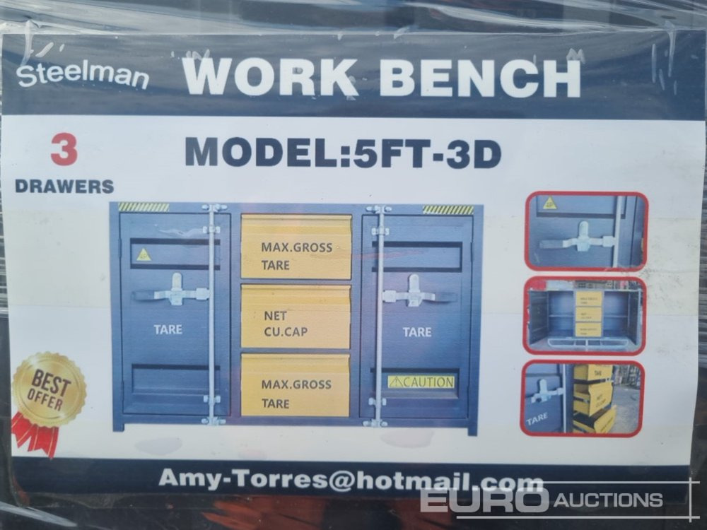 Unused 2024 Steelman 5’ Work Bench With 3 Drawers & 2 Cabinets Packed In Plastics, Drawers With Lock & Anti-Slip Inners, Using New 3 Rail Sliding - Оборудование для гаражей/ Мастерских: фото 2 Unused 2024 Steelman 5’ Work Bench With 3 Drawers & 2 Cabinets Packed In Plastics, Drawers With Lock & Anti-Slip Inners, Using New 3 Rail Sliding - Оборудование для гаражей/ Мастерских: фото 2