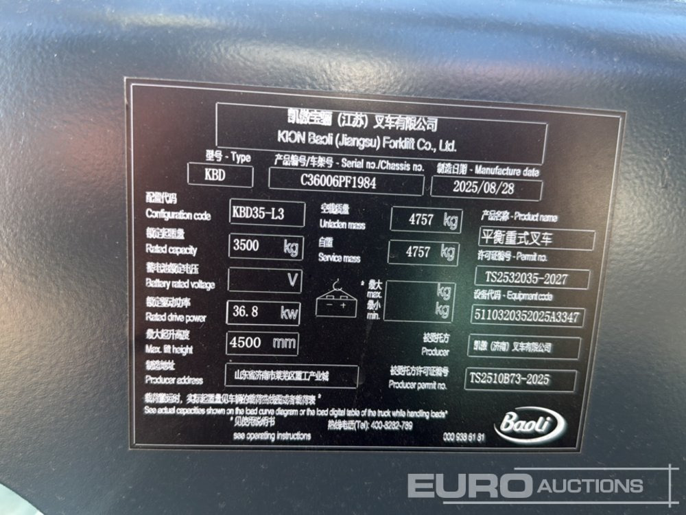 Вилочный погрузчик Unused 2025 Baoli KBD35: фото 30
