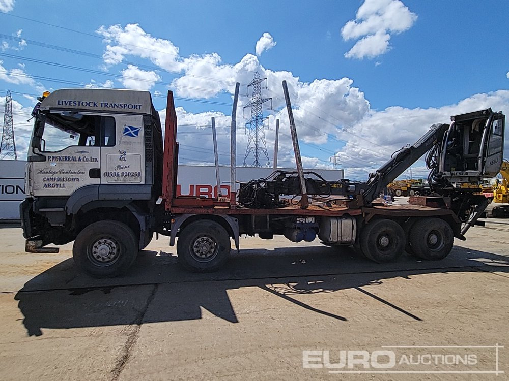 MAN 8x4 Flatbed Timber Lorry, Rear Mounted Kesla 2012T Hydraulic Crane With Cab, Hydraulic Rotating Log Grab, Manual Gearbox - Грузовик бортовой/ Платформа: фото 2 MAN 8x4 Flatbed Timber Lorry, Rear Mounted Kesla 2012T Hydraulic Crane With Cab, Hydraulic Rotating Log Grab, Manual Gearbox - Грузовик бортовой/ Платформа: фото 2